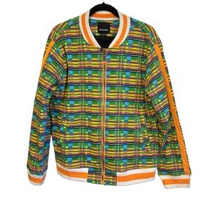 Decibel Wacky Weird Clown Core Colorful Stripe Abstract Full Zipper Jacket XXL